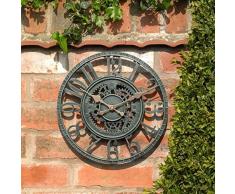 Garden Mile Grande 30cm VINTAGE Abierto Azul Pizarra Efecto Resistente a la intemperie Exterior Jardín Reloj de pared decorativo Valla adorno (Azul (gclock7))