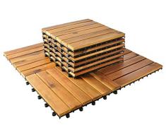 MALATEC 5100 - Juego de 10 baldosas de Madera para terraza, 30 x 30 cm, baldosas de balcón, baldosas de Clic, Suelo