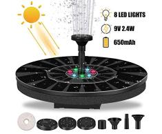 waysad Fuente Solar 2.4W, con 8 Luces LED de Colores Fuente Solar Flotante Bomba, con 6 boquillas y Colgante de Piedra y batería incorporada para contenedores de Estanque de jardín