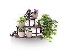 Relaxdays - Estante Redondo para Plantas en Forma de Escalera, 34 x 54 x 29 cm, Hierro Fundido, Carga máxima 10 Kg, macetas, Flores, estantería 3 Niveles, marrón Oscuro/Bronce