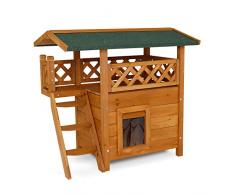 Dibea - Caseta para Gato (Madera, 77 x 50 x 73 cm), con terraza y Escalera