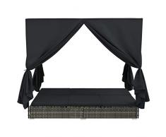 vidaXL Tumbona Cama con Cortinas de Ratán Sintético Mobiliario Terraza Muebles de Exteriores Jardín Patio Resistente a la Intemperie Resistente Gris