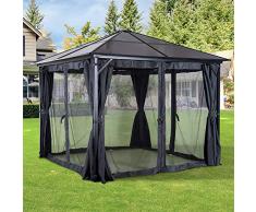 DZWJ Gazebo de Aluminio de jardín Techo de Techo rígido Toldo Carpa de Fiesta Patio Refugio al Aire Libre con Cortinas de Malla 3 x 3 Metros