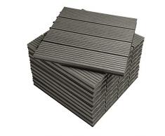 WOLTU Suelo de WPC Set de 11 Baldosas de Madera Exterior para Porche Patios Jardin, 30 x 30 cm Compuesta Azulejos para Terraza Gris Oscuro