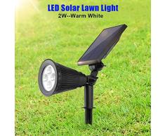 FTVOGUE 4 LED Proyector Solar Al Aire Libre Energía Solar Césped Luz Jardín Patio Patio Proyector Paisaje Lámpara Panel Solar(Blanc Chaud 2w)