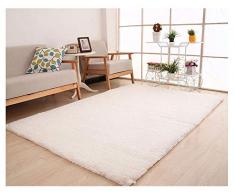 Alfombra Shaggy para Salón habitación Terciopelo Alfombra de Decorativo Sala Dormitorio,Muy Suave, Lavable, Monocromo, para Interior Beige Blanco 140 * 200cm