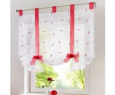 SIMPVALE - Cortina de Gasa elevable con Cintas y Lazos, Tela, Rojo, 120cm (Anchura) x140cm (Longitud)