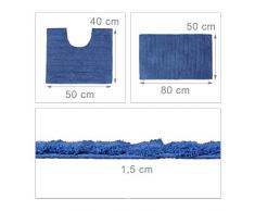 Relaxdays - Lote de 2 Alfombra de baño diseño de Rayas Alfombra de Ducha y Alfombra WC 80 x 50 cm Cuarto de baño Alfombra Lavable, Azul