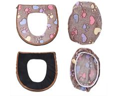 2 Unidades/Set Funda de Asiento de Inodoro + Tapa Calentador Conjunto Fleece Coral en Forma de U Lavable Asiento Cojín Estera Decoración de Baño Adsire-EU(Café)