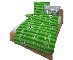 'Fein Ropa de Cama Infantil de Franela a geht' s. Tooor. Estadio de Fútbol, Parte Campo Verde, Gris 2 Piezas - Tamaño 80 x 80 + 135 x 200 cm - 100% algodón - Fabricado en Alemania
