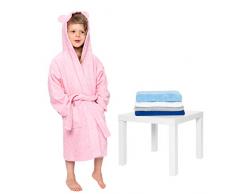 Twinzen Albornoz Capucha Niño, Niña, Bebé - Talla 11-12 años (146-152cm), Rosa Pálido - Sin Productos Químicos (Oeko Tex), 100% Algodón - Bata de Baño 2 Bolsillos, Cinturón, Capucha con Orejas