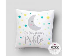 Cojín decoración dulces sueños luna. 40x40 cm, incluye relleno. Elige el color. Regalo nacimiento, recién nacido, bebe. Cojines infantiles originales. Siesta guardería Idea Navidad bebe