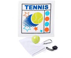 Mini Toalla Pelota de Tenis, Lote 12 Toallas, se presentan en Bolsa Llavero Nylon. Regalos Originales para entregar a los Invitados en una Boda, comunión o Bautizo. Regalar Toallas Originales