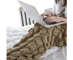 Ecrazybaby888 Hecho a Mano de Punto Manta de Cola de Sirena Todas Las Estaciones cálido sofá Cama Sala de Estar Manta para Adultos, Patrón de Fish-Escalas, Marrón, 195 x 90cm