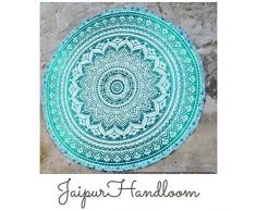 Jaipur Handloom - Tapiz redondo de algodón, diseño de mandala, para uso como toalla de playa, mantel o alfombrilla de yoga, 180 cm