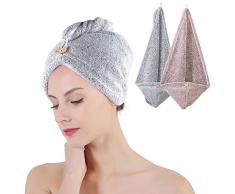 Toalla Pelo,2 PiezasToalla De SequíA del Pelo De La Fibra del CarbóN De LeñA con El BotóN Sombrero del Cabello Seco,SeñOra ÚTil Pelo Seco Sombreros, RáPidamente Seco Pelo Sombrero
