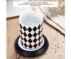 Fdit Posavasos Taza de Bebida de Calor Calentador Taza de Grano Madera USB Estera de Calentador de Café y Té de Oficina Socialme-EU(Negro)