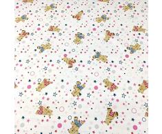 Tela por metros de sábana estampada - Algodón y poliéster - Ancho 270 cm - Largo a elección de 50 en 50 cm | Ositos y estrellas, rosa