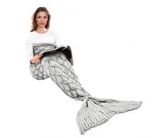 eCrazyBaby Hecho a Mano de Punto Manta de Cola de Sirena, Todas Las Estaciones cálido sofá Cama Sala de Estar Manta para niños y Adultos, Patrón de Fish-Escalas, 195 x 90 cm, Gris