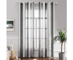MIULEE Cortinas Translucida de Dormitorio Moderno Ventana Visillos Rayas Salon Paneles con Ojales Plateados para Sala Cuarto Dormitorio Salon Habitación 140 x 175 cm, 2 Unidades Blanco+Negro