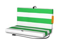 Asiento de cojines con calefacción eléctrica para estadio | Almohadilla calentadora térmica plegable y portátil | Resistente al agua y a la suciedad | Conector USB | Verde y Blanco | 33x33x3,5 cm