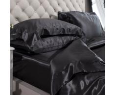 Jasmine Silk 100% Mulberry 19MM Charmeuse seda funda nórdica (NEGRO) DOBLE 200cm x 200cm + 7cm frontera