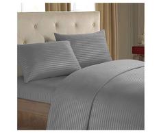 GUOCU Juego de Sábanas, Decoración de Rayas, 100% Poliéster Microfibra con Tacto Satín Super Suaves Gris Oscuro Single