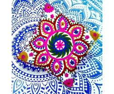 Traditional Jaipur Suzani Bordado Funda de Almohada, Indio Cojines al Aire Libre, Manta Decorativa Funda de Almohada, Pom Pom cojín, 16 x 16, Boho de Almohada.