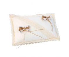 Elegante Cojín Artesanal Rústico con Lazos de Tela de Yute para Anillos de Boda. Complementos. Regalos Originales. Detalles de Bodas, Comuniones, Bautizos. CC