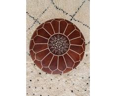 Poufs&Pillows Puf Marroquí de Cuero auténtico - Hecho a Mano - Entregado con Relleno - Otomana, cojin de Suelo, reposapiés (Miel Coñac)