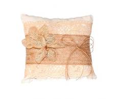 Elegante Cojín Artesanal Rústico de Encaje y Flor de Yute para Anillos de Boda. Complementos. Regalos Originales. Detalles de Bodas, Comuniones, Bautizos. CC