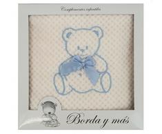 Manta Bebé extra-suave BORDADA CON EL NOMBRE. Modelo Ositos (Azul)