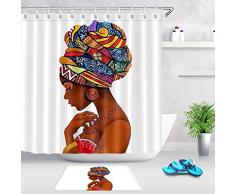 COMPY Cortinas con Ganchos Afroamericanas Afro Black Women Art Cortina de Ducha Alfombra de baño Bañera Accesorios de baño Baño Moderno, Cortina y tapete, 40cmx60cm