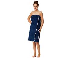 sowel Sauna Kilt Mujer, toalla de sauna con cierre de velcro, 100% algodón azul marino/gris
