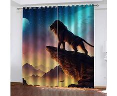 LOVEKKK Blackout Curtain Rey león Animal Cortina Ocultante con 8 Ojales Suave para Ventanas de Habitación Infantil, 100% Poliéster, 2 Piezas 110x215cm(An x Al)
