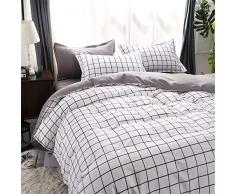 Fansu Ropa de Cama ?Piezas, Suave Comodo Microfibra Plaid Imprimiendo Cremallera Funda Nórdica Juego de Cama Sábana Encimera y 2 Fundas de Almohada (180x220cm-1.8M,Gris a Cuadros)