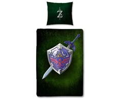 Character World – Juego de ropa de cama reversible The Legend of Zelda, 135 x 200 cm 80 x 80 cm, 100% linón de algodón con cremallera, Zeld Schwert, 135 x 200 cm