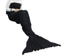 eCrazyBaby Hecho a Mano de Punto Manta de Cola de Sirena Todas Las Estaciones cálido sofá Cama Sala de Estar Manta para Niños y Adultos, Patrón de Cola de Ballena, 180 x 90cm, Negro