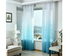 SIMPVALE 1 Pieza Cortinas de Gasa - degradados - Visillos Transparente - para Dormitorio, la Sala de Estar, balcón, Salon (Azul con Blanco, Ancho 300cm / Altura 260cm)
