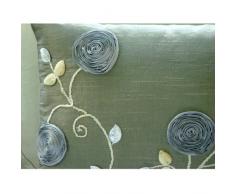 Silver Rose Garden - Decorativa Funda de Cojin 30 x 45 cm, Rectangle/Lumbar Plata Seda Diseño Floral de La Cinta