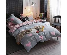 Fansu Elegante Juego de Ropa de Cama de 4 Piezas Juego de Fundas de Edredón Incluye 1 Funda Nórdica y 1 Sábana encimera 2 Funda de Almohada (Cama 90-150x200cm,Corazón - Gris Rosa)