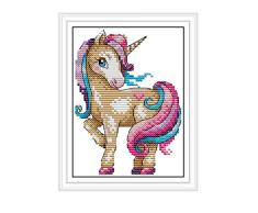 Proumhang 14 CT Kits de bordado DIY Mantel de punto de cruz para bordar 2 hilos Aida Canvas Impreso 14x17cm: Magic Unicorn