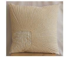 Peacock Pearls - Decorativa Funda de Cojin 50 x 50 cm, Square Natural Beige Algodón Lino Madreperla y Cuentas Bordado