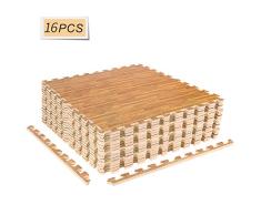 CCLIFE Esterilla Puzzle de Fitness 60x60x1cm 30x30x1cm Suelo de Gimnasio de Goma Espuma EVA, Color:Color de Madera 16pcs