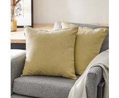 Topfinel juego 2 Fundas cojines Cama Sofas de Chenilla Algodón Lino duradero Almohadas Decorativa de color sólido Para Sala de Estar sofás camas sillas Dormitorio Jardín Coche 45x45cm Amarillo Verde