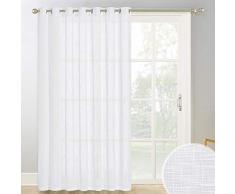PONY DANCE Cortina Ventana Voile Visillo Blanco con Diseño Simple con Ollaos para Cuarto Habitación 254 CM x 240 CM, Blanco, 1 Panel