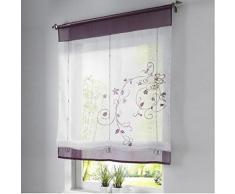 SIMPVALE Bordado de Flor Cortina Visillos en Organdi Paramento Superior y Bordado Lino (80_x_100_cm, Violeta)