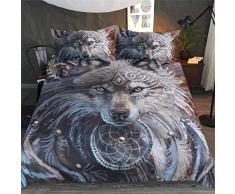 Fansu Juego de Ropa de Cama 3 Piezas Microfibra Animal Juego de Fundas de Edredón Incluye 1 Funda Nórdica y 2 Funda de Almohada (135x200cm,Cazador de sueños Lobo)