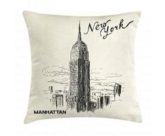 ABAKUHAUS Nueva York Funda para Almohada, Los Rascacielos Urbanos, Apto para Uso en Interiores y Exteriores Colores Firmes, 45 x 45 cm, Negro Cáscara De Huevo