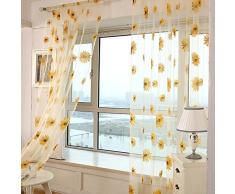 Centraliain Cortina Girasol Transparente Tul Ventana Cortina Cenefa Puerta Separador De Habitación Cortina Decoración Amarillo 100 x 200 cm